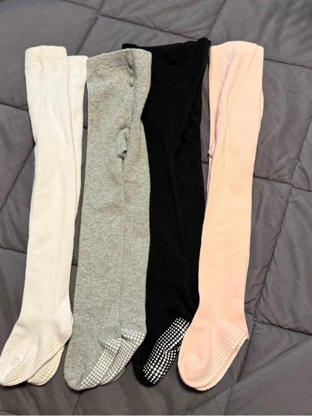 Non-Slip Solid Tights- White, Gray, Black, Pink